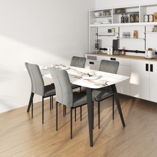 Matstolar set med 4 med sammetstoppade säten – modern design, ergonomiskt ryggstöd, robusta metallben och platsbesparande armlösa matstolar