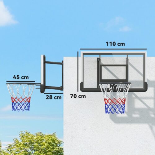 Basketkorg med ryggpanel | Justerbar höjd och fjäderbelastad säkerhetsdesign | Slitstark stålkonstruktion för inomhus- och utomhusbruk