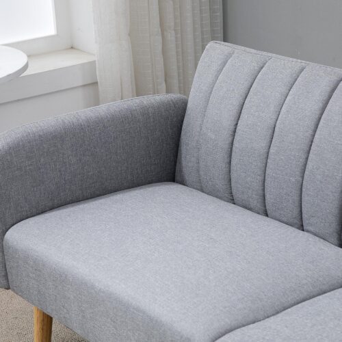 Bäddsoffa med sovfunktion – 2-i-1 soffa och säng, justerbar ryggstödsdesign, tjockt stoppad soffa | Modern randig klädsel med ekben | Grå | Storlek 173 x 75 x 73 cm