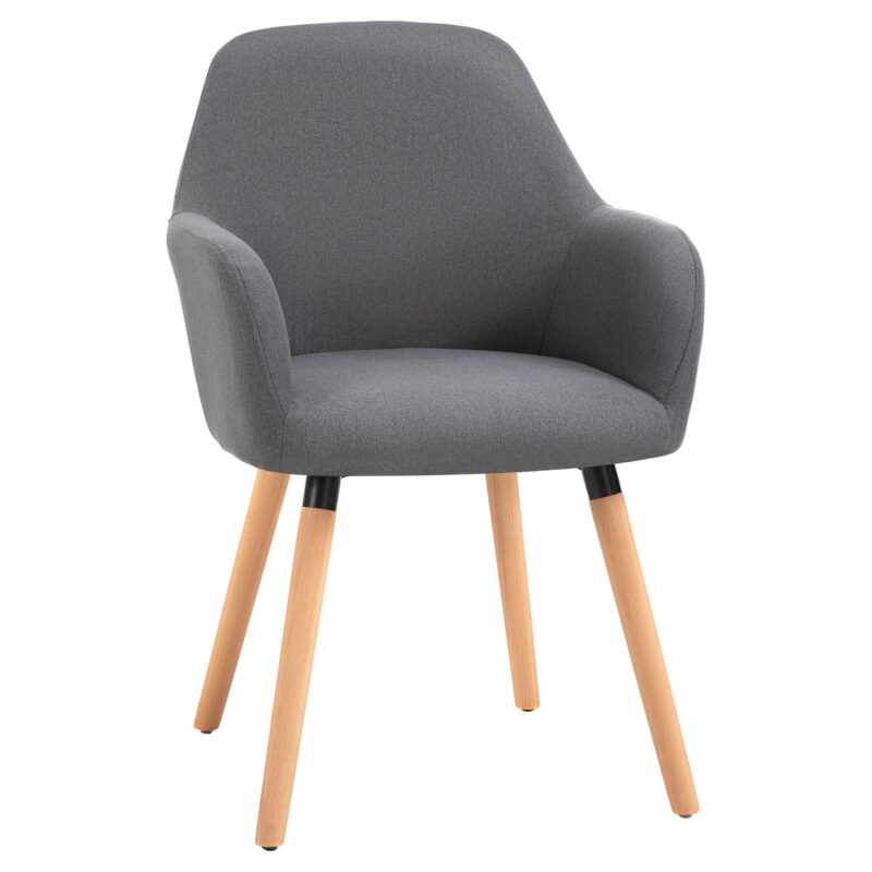 Matstol med stoppad komfort och halkskydd i mörkgrått linne | Modern design och robusta ben i bokträ
