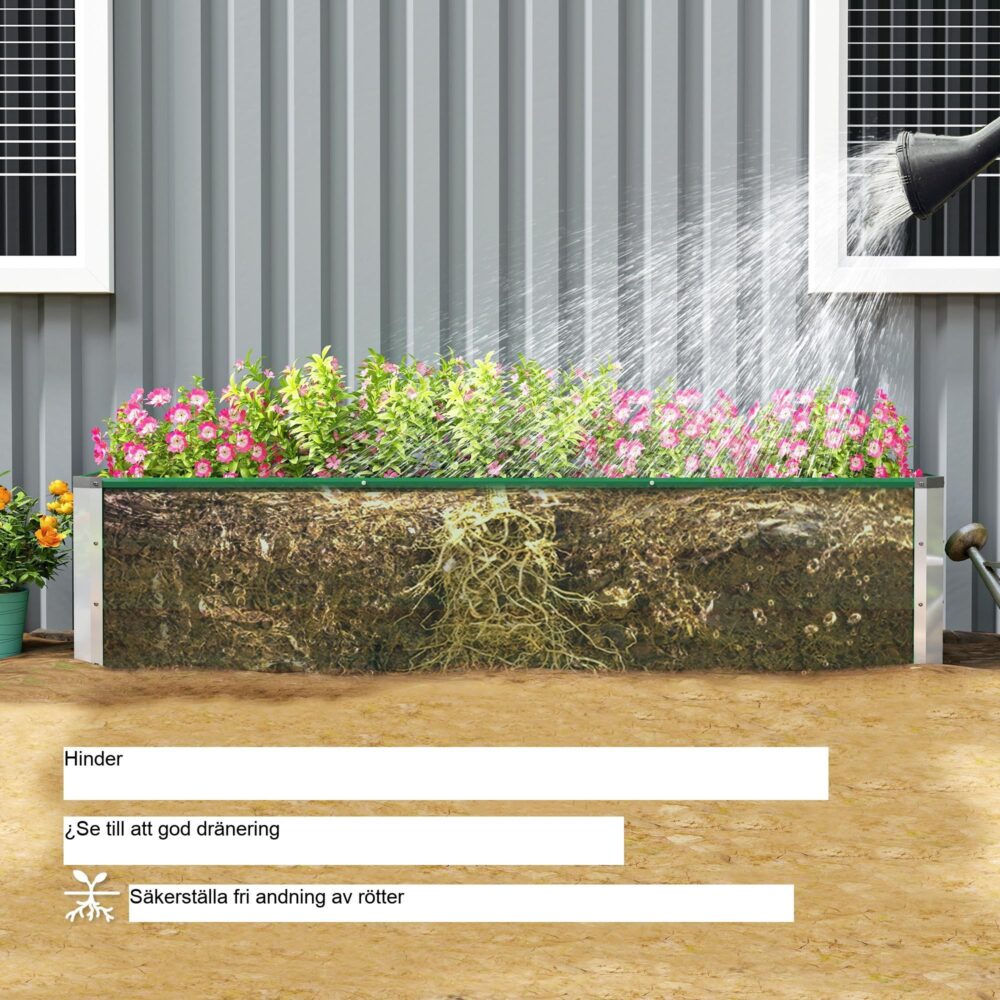 Stål upphöjd bädd trädgårdsplanteringslåda för grönsaker och blommor | Stor planteringsyta med öppen markdränering | Slitstark stålkonstruktion med rostskyddsbeläggning | Inkluderar handskar för enkel installation