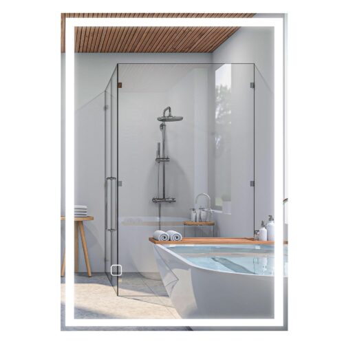 LED -badrumsspegel väggspegel 80×60 cm, dimlöst med beröringsomkopplare, IP44 -skydd, flexibel vertikal och horisontell montering