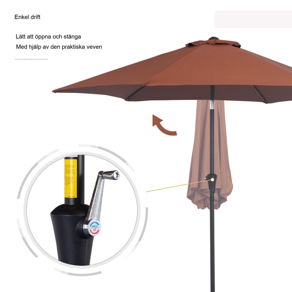 Ledat parasoll med handvev - 2,7 m aluminium i diameter och 180 g/m² polyester | Enkel lutningsfunktion, väderbeständig, UV-beständig