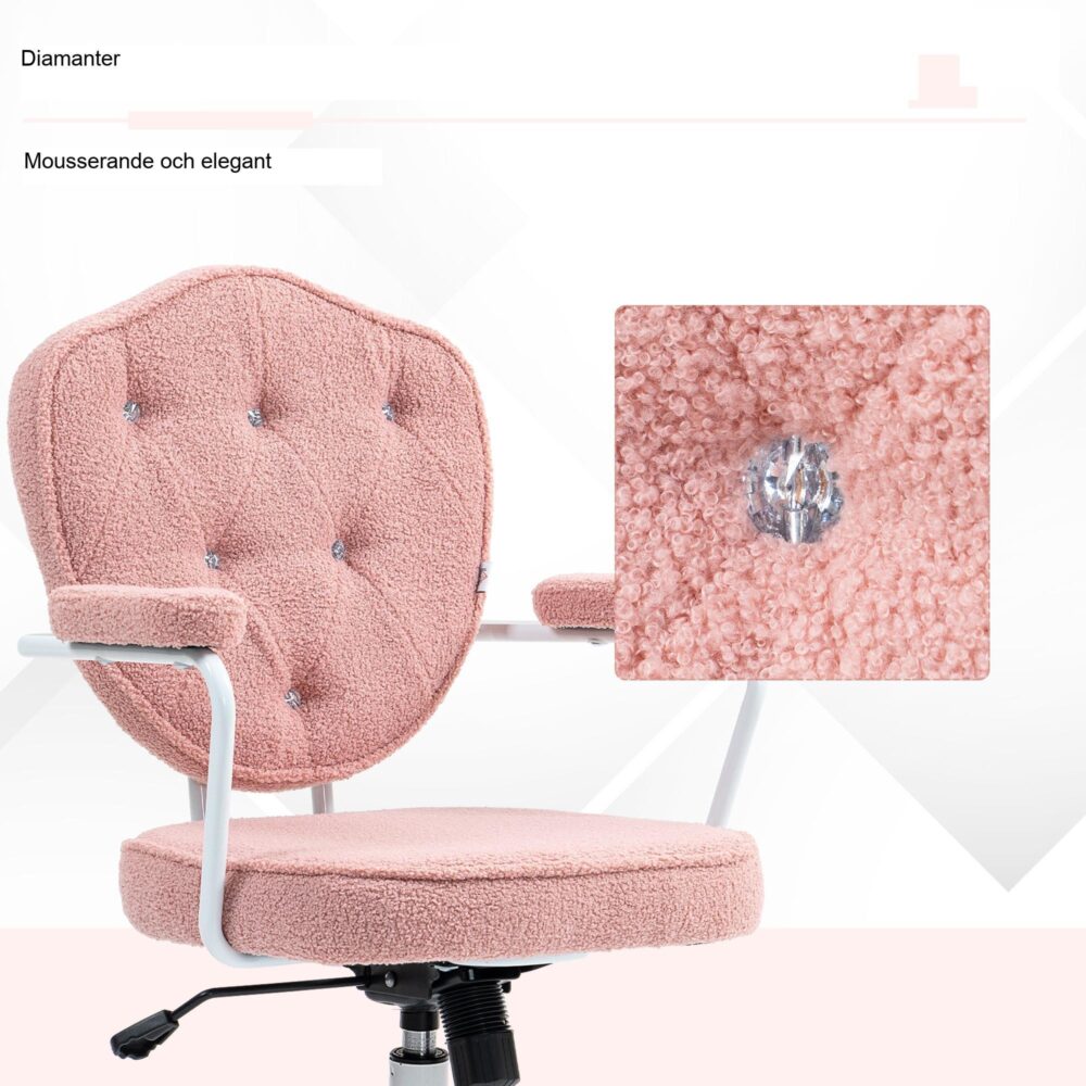 Ergonomisk skrivbordsstol med justerbar höjd och vippfunktion – Fluffy Teddy Bear fleeceöverdrag för hemmakontoret