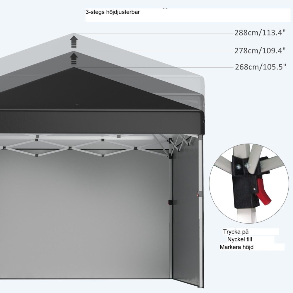 2,97 m x 2,97 m stålpaviljong med UV-skydd – Enkel installation och sidoväggar – Design med två väggar för säkerhet och komfort