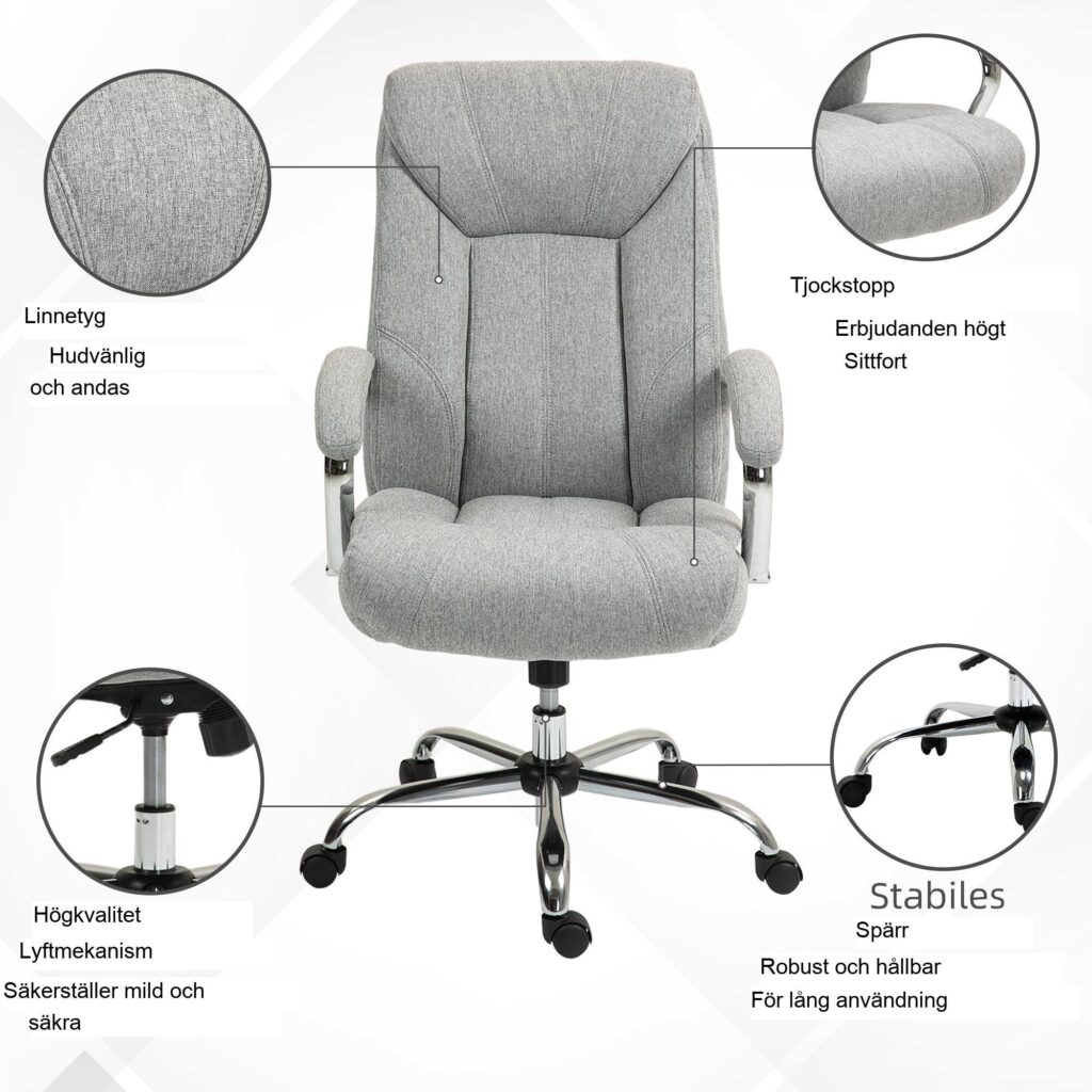 Ergonomisk kontorsstol med gungfunktion - justerbar höjd, snurrbar design och tyg som andas | 65x78x110-118cm
