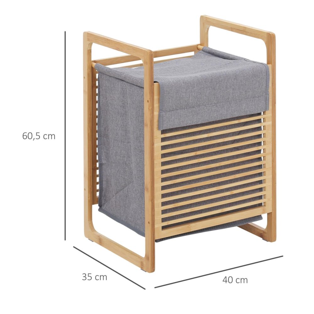 Tvättkorg med lock – Stor kapacitet, lätt och vattentät design | Bambu och polyester | 40x35x60.5cm