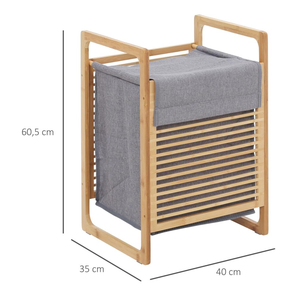 Tvättkorg med lock - Stor kapacitet, lätt och vattentät design | Bambu och polyester | 40x35x60.5cm