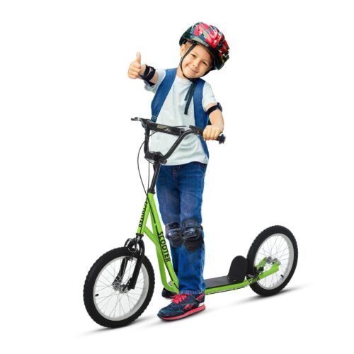 Justerbar höjd för barn sparkcykel med dubbelt bromssystem, pneumatiska däck och stålram för åldrarna 5+
