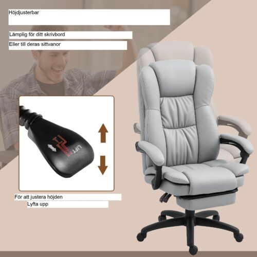 Ergonomisk massage kontorsstol med 6 massagepunkter och lutningsfunktion – Chefsstol i konstläder med fjärrkontroll