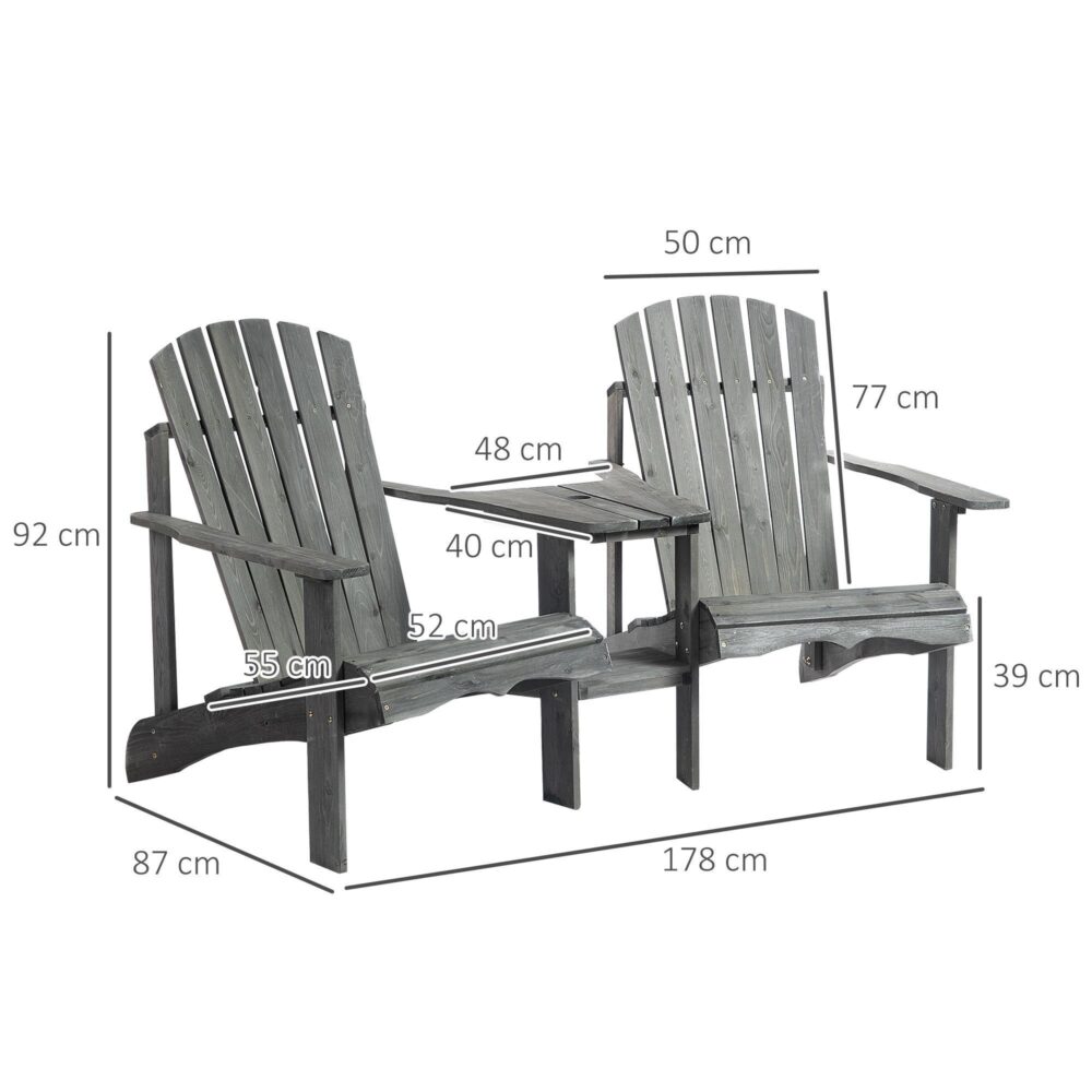 Ergonomisk Adirondack Garden Chair Set med bord och paraplyhål – fast träkonstruktion för utomhuskomfort