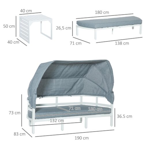 Trädgårdsmöbelset för 5 personer med sidobord och tak | 4-delad Sun Island soffa, aluminiumram, kuddar som är lätta att rengöra, ingen montering krävs