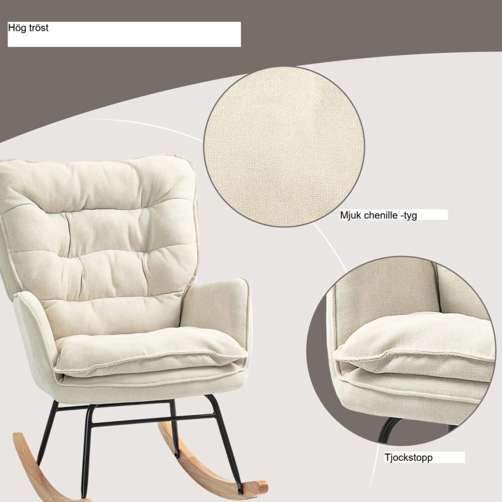 Gungstol Swing Chair Fåtölj, Amningsstol med Chenille Look – Lyxig komfort och robust konstruktion upp till 120 kg lastkapacitet
