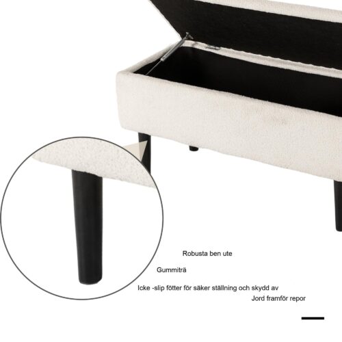 Stoppad förvaringsbänk med modern design med dolt fack för vardagsrum eller sovrum – gräddvit sammetslook, bekväma sittplatser, enkel montering