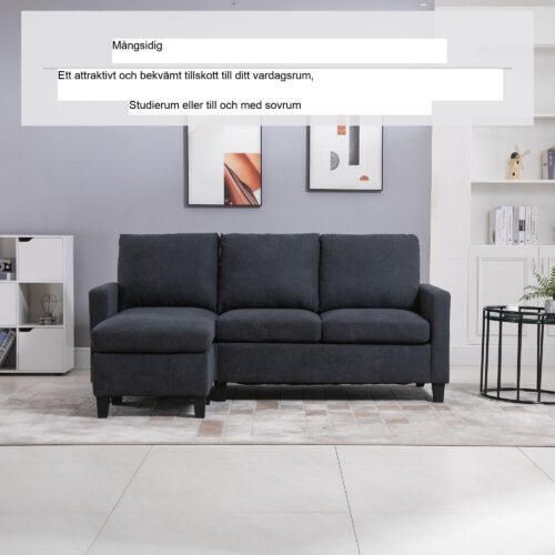 Hörnsoffgrupp med vändbar schäslong – Mörkgrå tyg Modulär design för kompakta utrymmen | Bekväm 3-sitsig med justerbar layout
