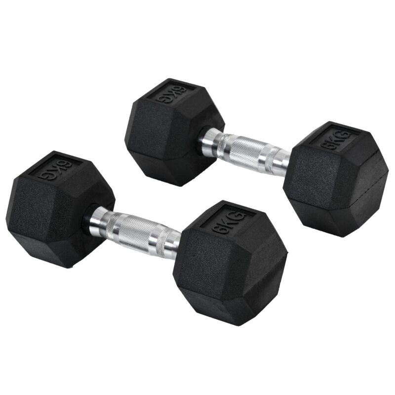 Hexagon Hantlar Set med 2 | 2×6 KG gjutjärn med gummibeläggning för säker, mångsidig träning