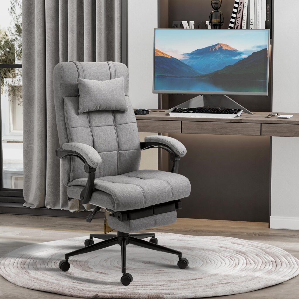Ergonomisk kontorsstol med justerbar höjd och snurrfunktion, vadderade armstöd och linnetyg för maximal komfort