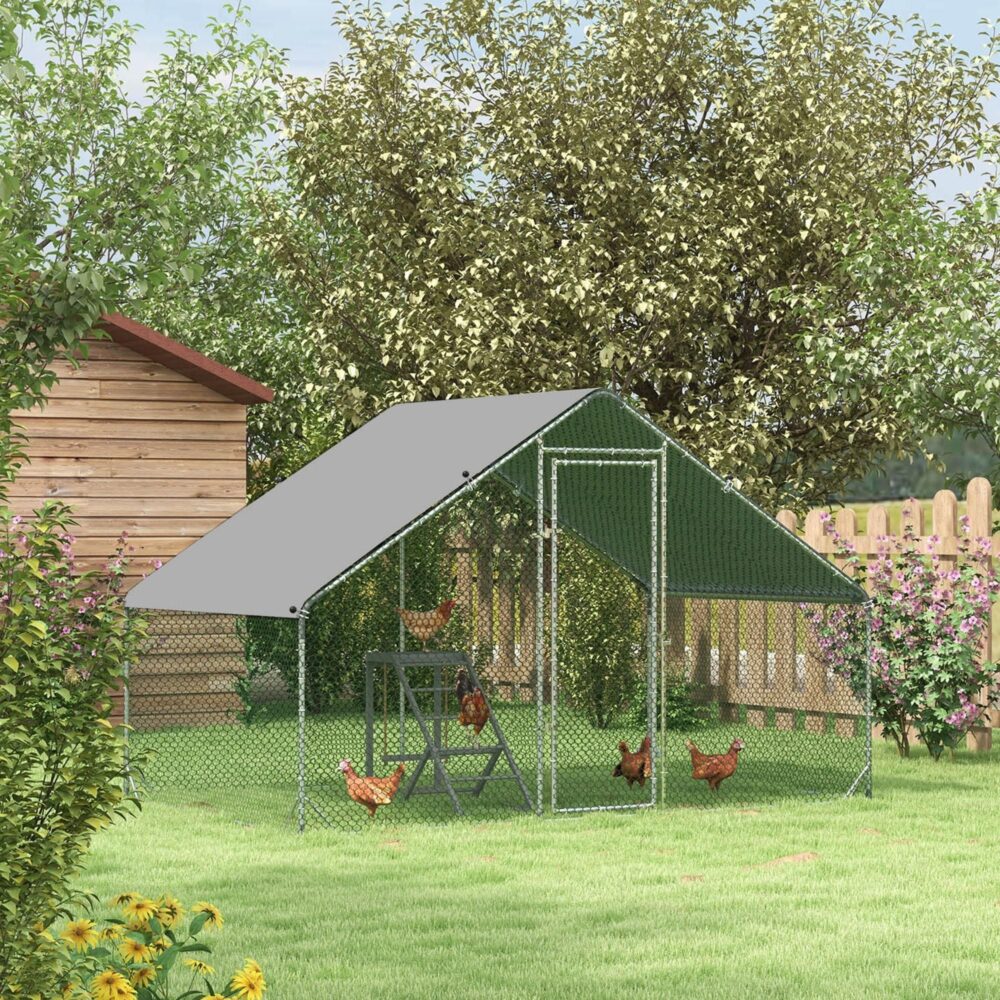 Galvaniserad stålkycklingsko med hexagonal galler-rymlig 300x200x200 cm utomhusluft för 4-6 kycklingar, väderbeständig och säker