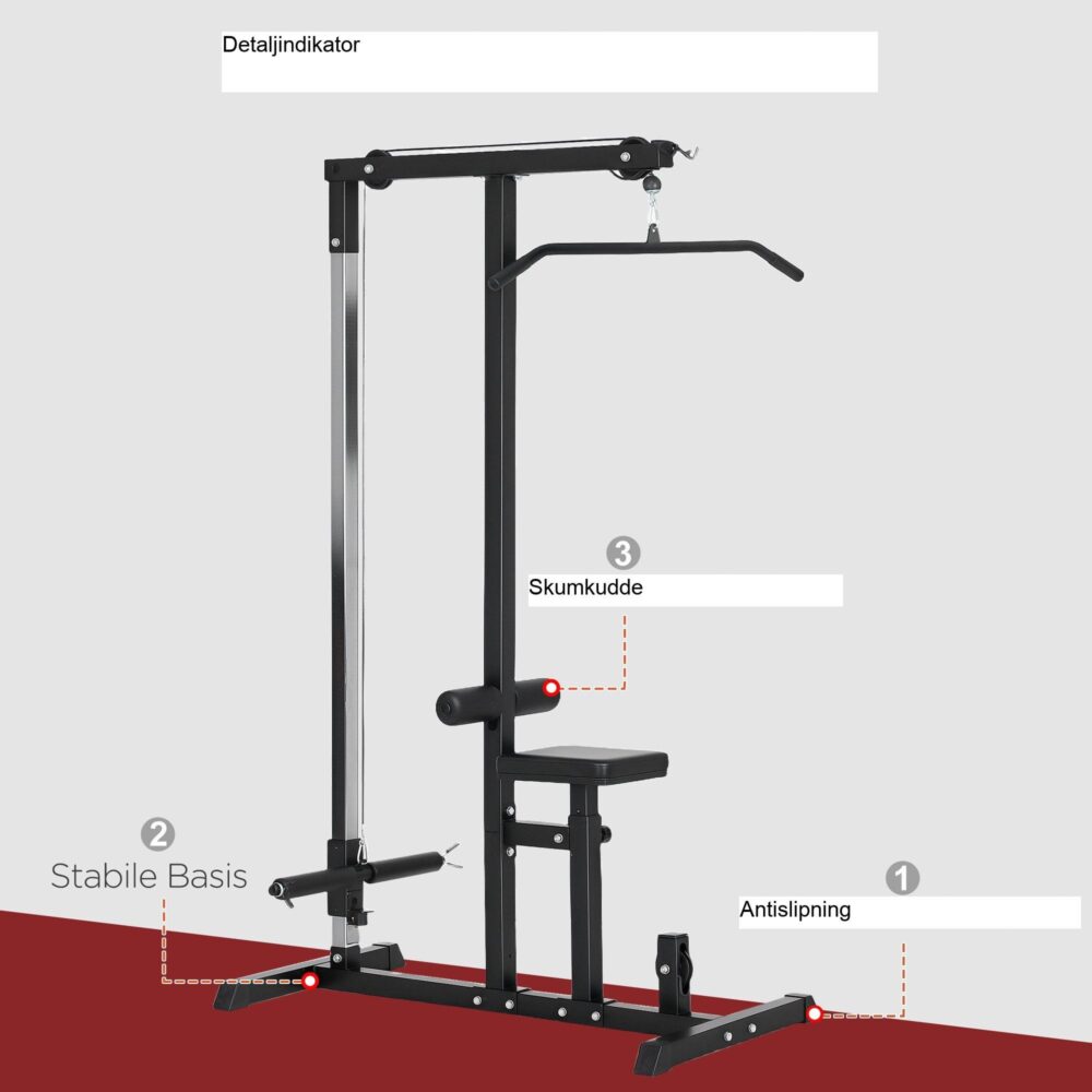 Justerbar fitnessstation för hemmagym med stålram | Riktar sig mot armar, ben och bålmuskulatur