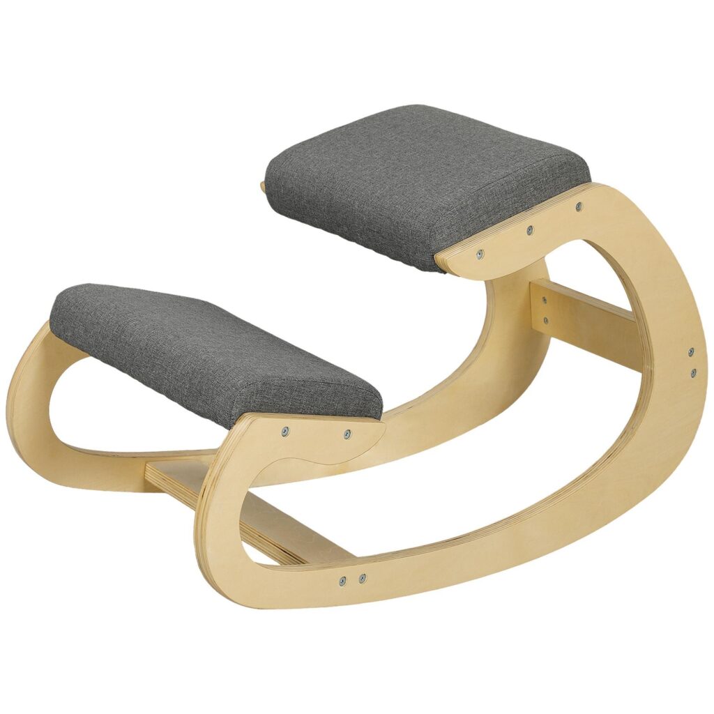 Ergonomisk knäpall med hållningsförbättring, gungande design - slitstark ram av björkträ, 120 kg lastkapacitet, grå