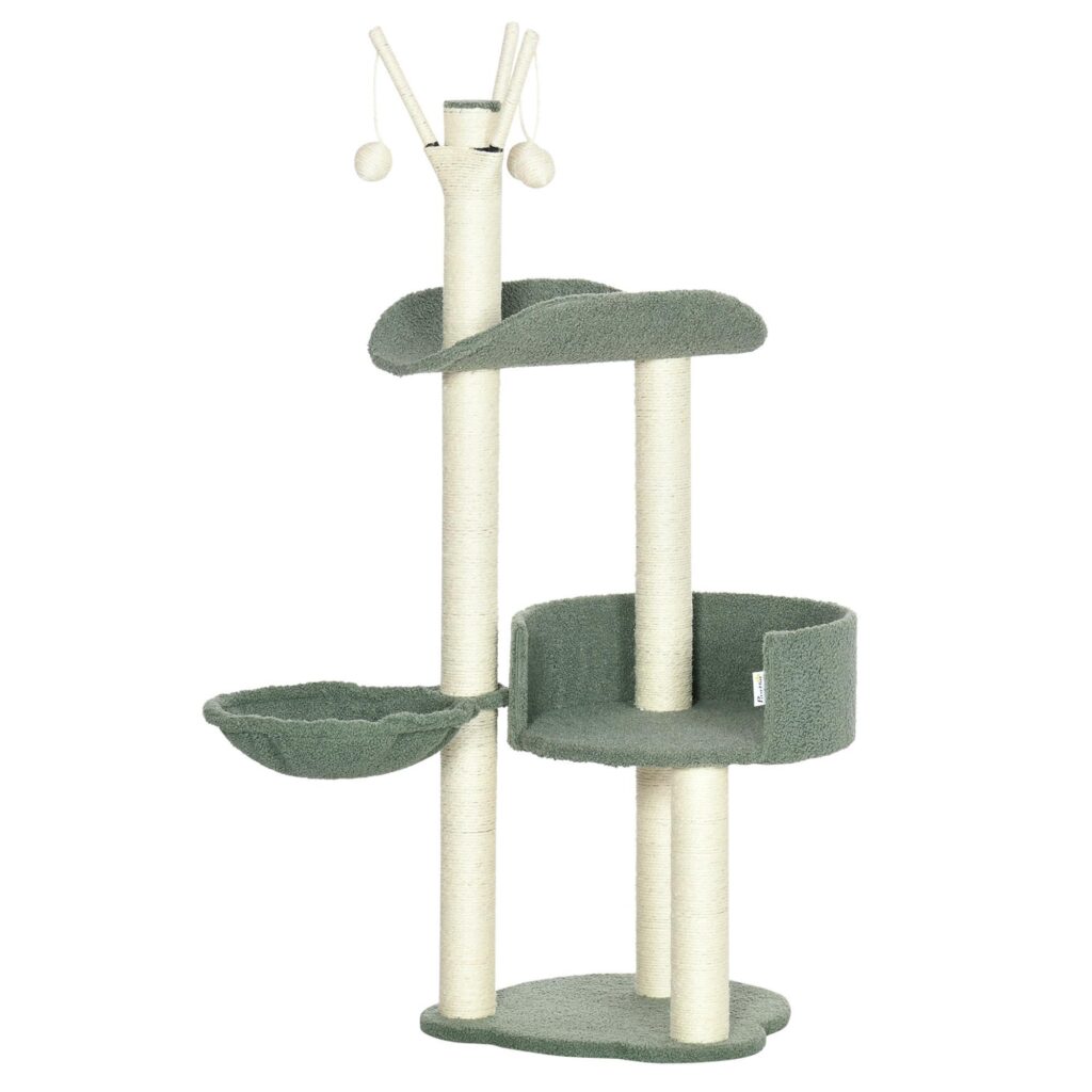 123 cm klösträd med klösbrädor i sisal och lekboll - robust spånskivedesign för katter under 5 kg