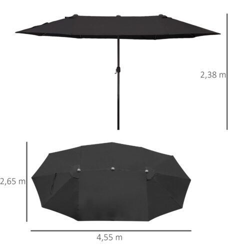 Dubbel parasoll trädgårdsskärm med handvev – Extra stort svart paraply, 460x270x240 cm, hög stabilitet och enkel installation