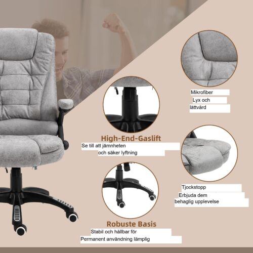 Ergonomisk kontorsstol med massage- och värmefunktion, 6 massagepunkter, justerbar i höjdled och fjärrkontroll för maximal komfort
