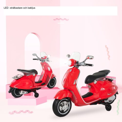Licensierad VESPA elektrisk motorcykel för barn med inbyggd musik och belysning – 4-hjulsstabilitet för säkrare åkturer