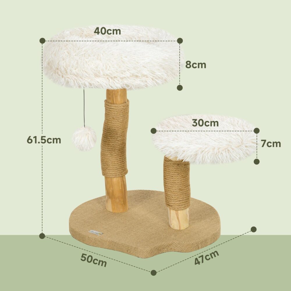 Elegant klösträd med mjuka tvättbara bäddar, robust konstruktion och klösstolpar i päronträ – perfekt för katter under 5 kg