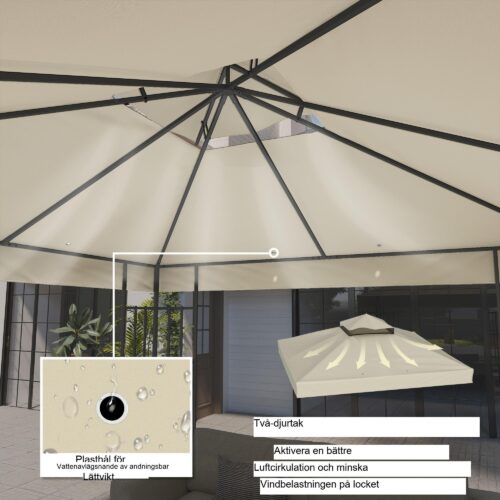 Outsuuny Ersättningstak för lusthus 3x3m – Vattenavvisande design i dubbla nivåer med UV-skydd och enkel installation
