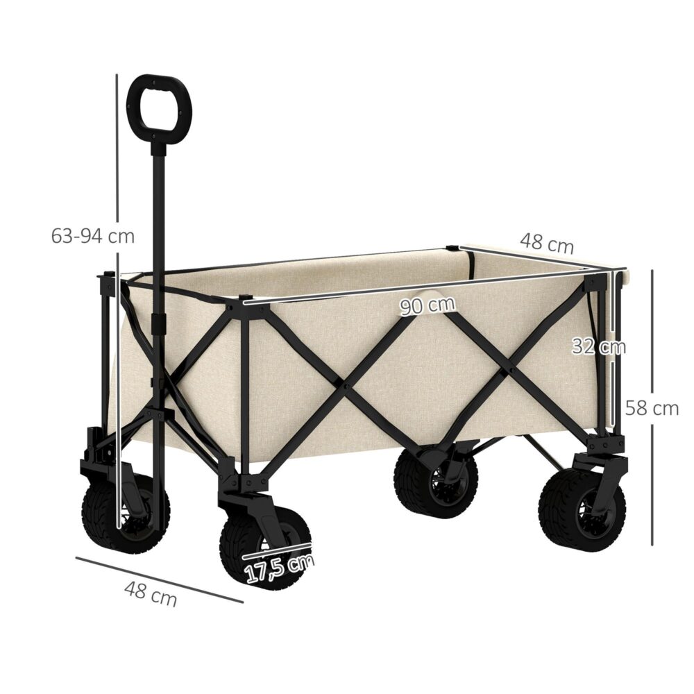 Hopfällbar trädgårdsvagn med avtagbar presenning – 100 kg lastkapacitet, utbyggbart förvaringsutrymme, terränghjul, lätt hopfällbar design