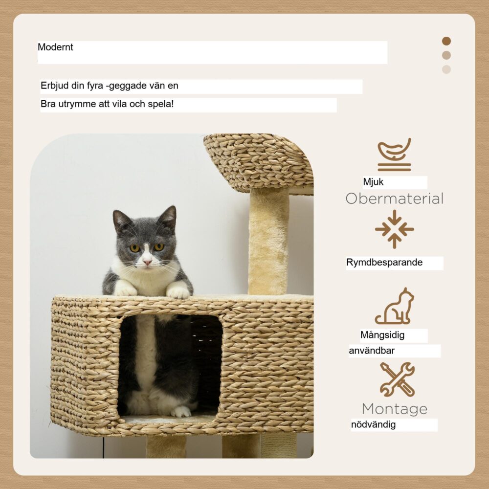 Katt 98 cm klösträd med lekcenter i flera nivåer – Hållbar konstruktion med tippskydd, klösstolpar av naturlig sisal, mysig kattbädd och grotta | Perfekt för katter upp till 6 kg