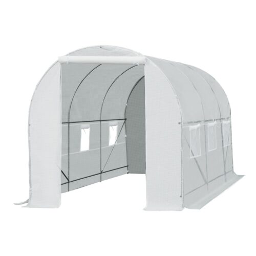 Greenhouse Foliian 450x200x200 cm | UV-resistent PE-lock med 6 roll-up fönster för enkel åtkomst och ventilation