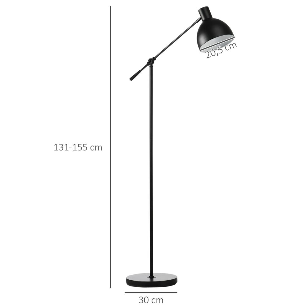 Glödlampa LED Energibesparande golvlampa 10W varmvit dimbar med justerbar stolpe och skärm, industriell design för vardagsrum, hemmakontor eller studie – stålram säkerhet, enkel montering
