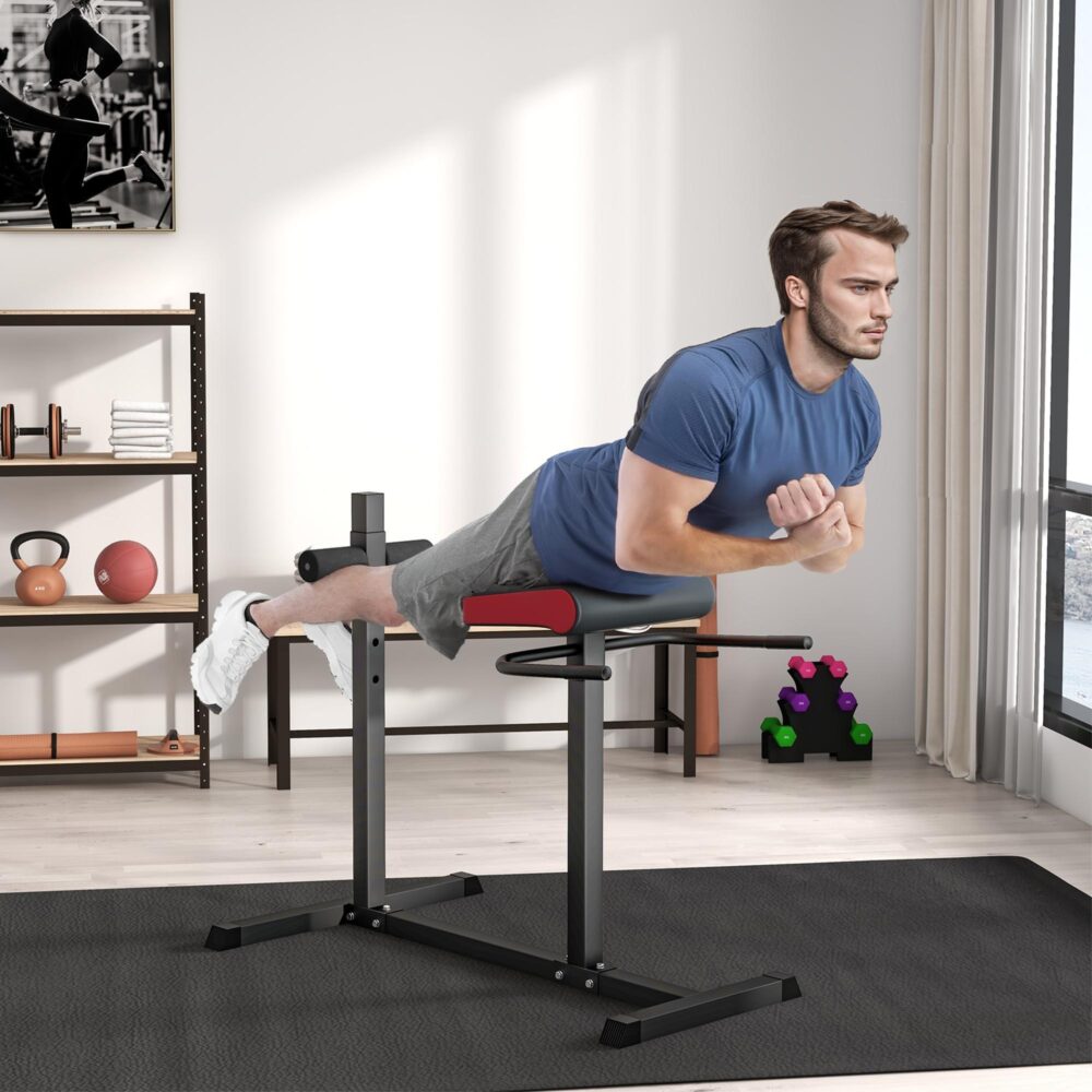 Hyperextension Rygg- och Magtränare med 6-läges justerbar benrulle – Slitstark stålkonstruktion för hemmagym