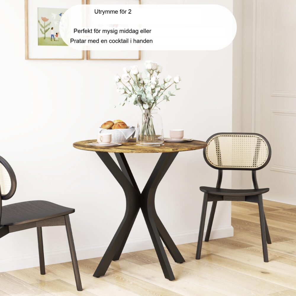 Runt matbord | Platsbesparande modernt köksbord med stålram för två – rustikt brunt (78cm diameter, 75cm höjd)