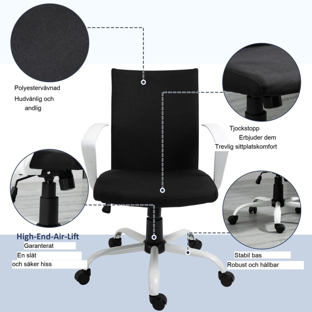Ergonomisk kontorsstol med höjdjustering och andningsklädsel – Svart