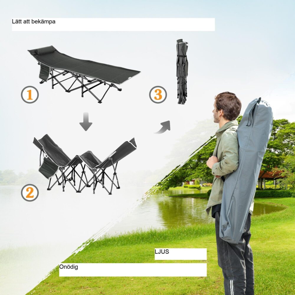 Foldbar och bärbar campingbädd med dubbelsidig temperatur-adaptiv madrass-Maximalt 150 kg kapacitet