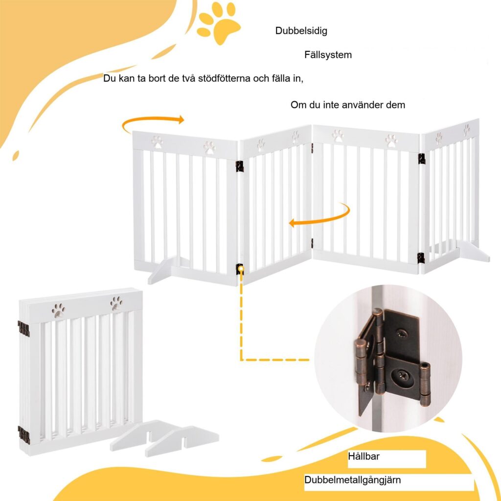 4-delad hundbarriärgrind med hopfällbar design - robust furu och platsbesparande förvaring för små hundar