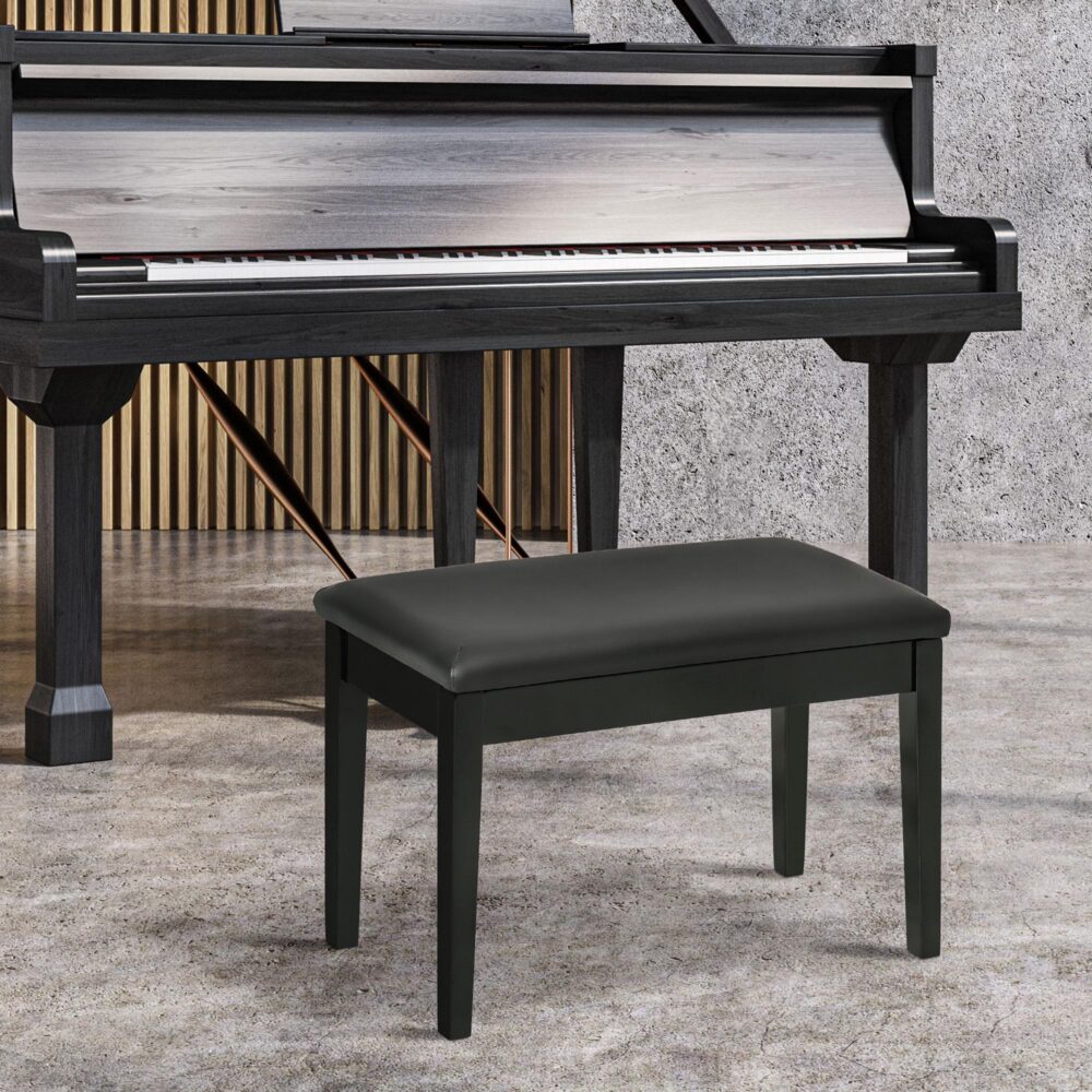 Höj- och sänkbar pianobänk med läderdyna i svart – Faux Leather Comfort, 150 kg stöd, enkel montering