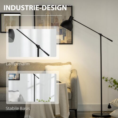 Glödlampa LED Energibesparande golvlampa 10W varmvit dimbar med justerbar stolpe och skärm, industriell design för vardagsrum, hemmakontor eller studie – stålram säkerhet, enkel montering