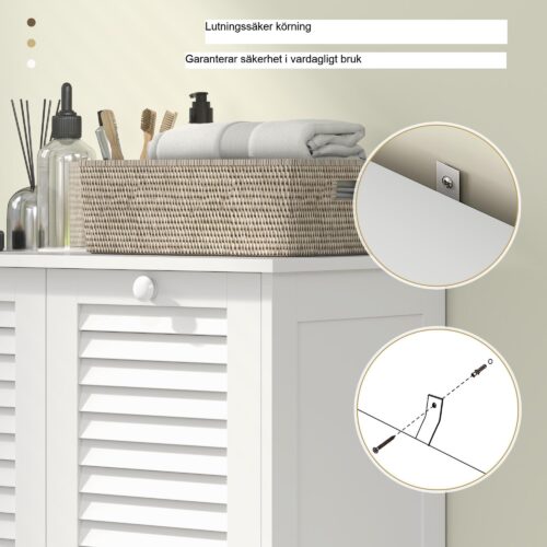 Linneskåp med 2 tvättkorgar | Platsbesparande design med fräscha och luktfria lamelldörrar | Extra säkerhetsfunktioner, 70x38x73cm Vit