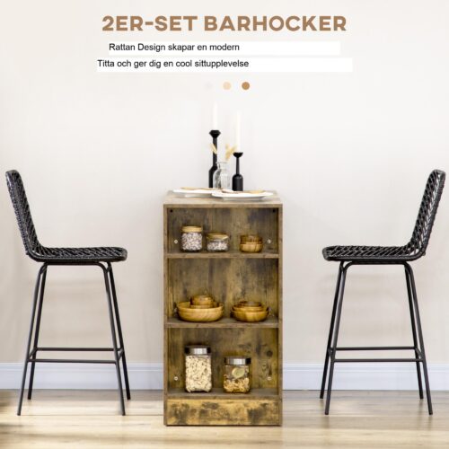 Set med 2 snygga barstolar med Boho rottingdesign | Bekvämt fotstöd och slitstarka stålben för kök eller matsal