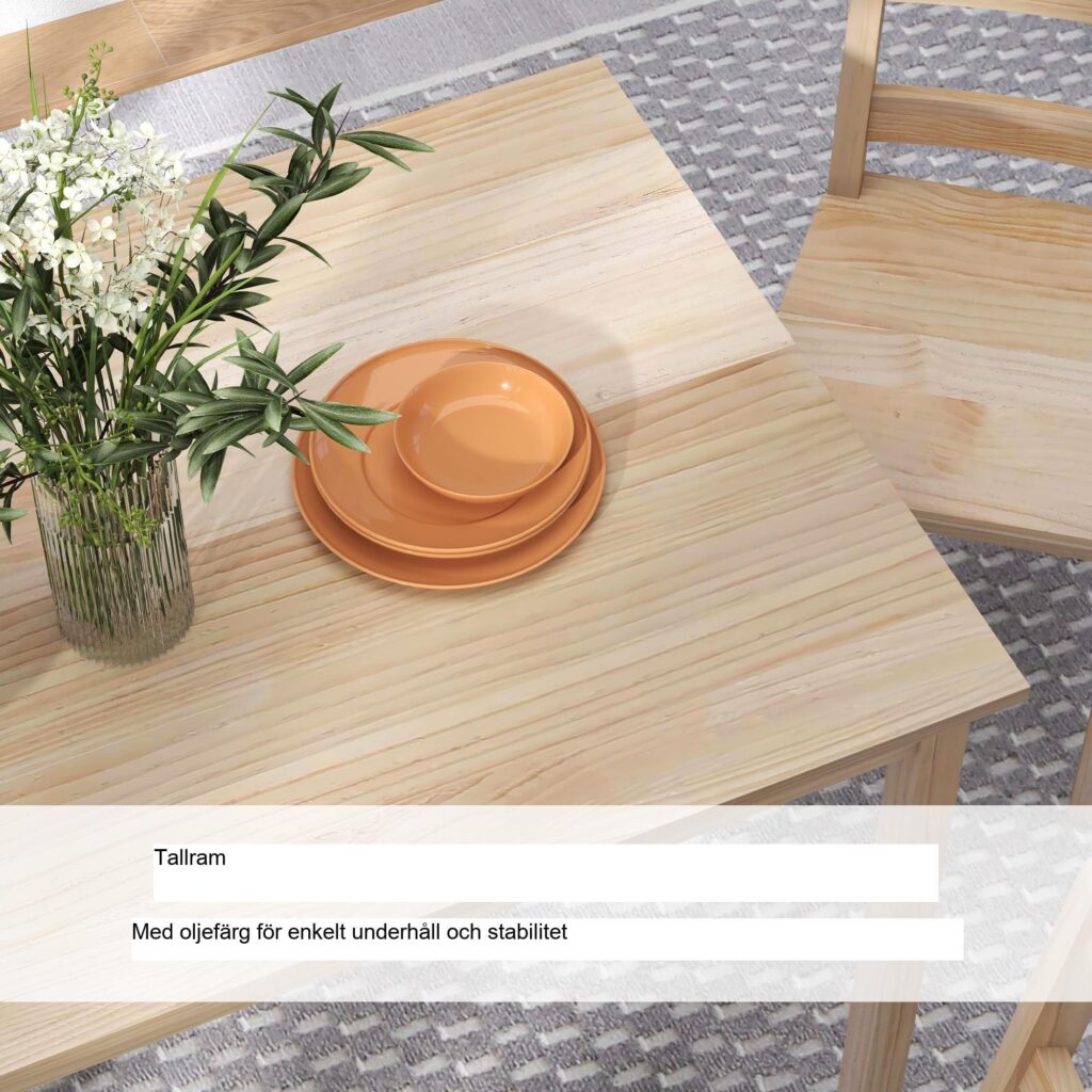Platsbesparande matgrupp i 5 delar med bord och stolar i massiv furu - rektangulär design