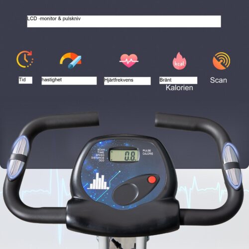 Ergometer F-Bike – Magnetiskt motstånd i 8 nivåer för olika träningspass | Robust stålram med LCD-skärm och vikbar design för platsbesparande bekvämlighet
