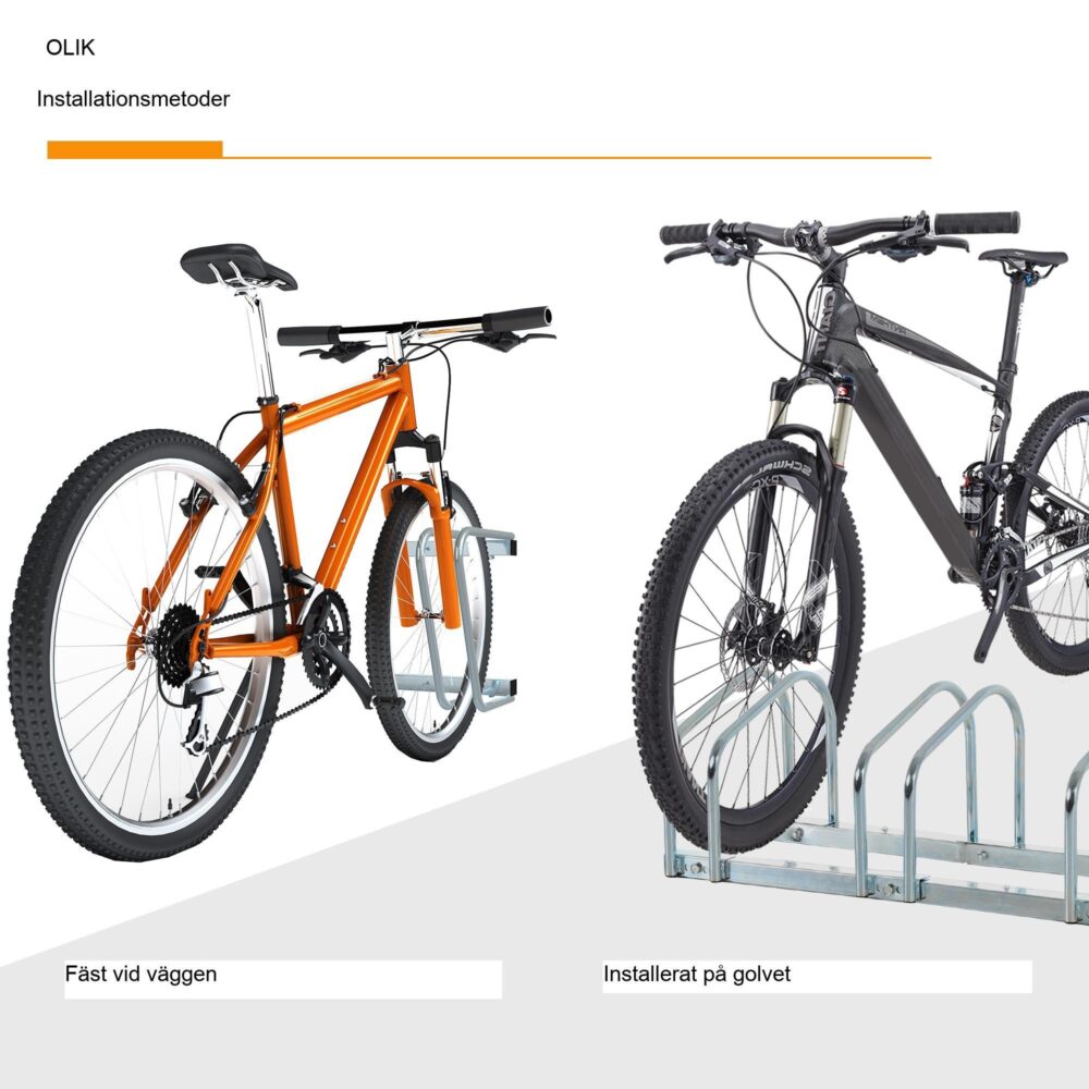 Cykelställ hjulstativ – Rymmer upp till 5 cyklar, väderbeständig och hållbar stålram, utbyggbar design för vägg- och golvmontering