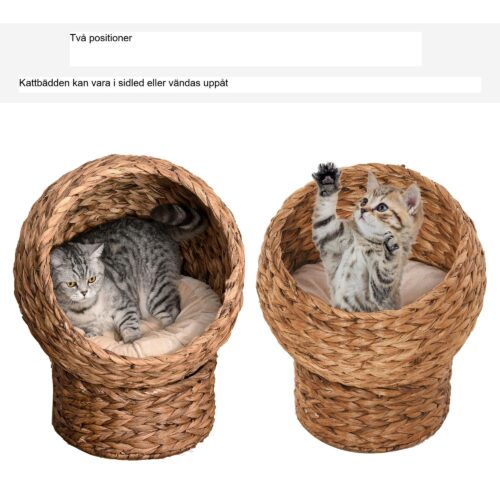 Rotting Cat Cave Bed med vattenhyacintkudde – Modern design, hållbar järnram, mysig och säker tillflyktsort för katter