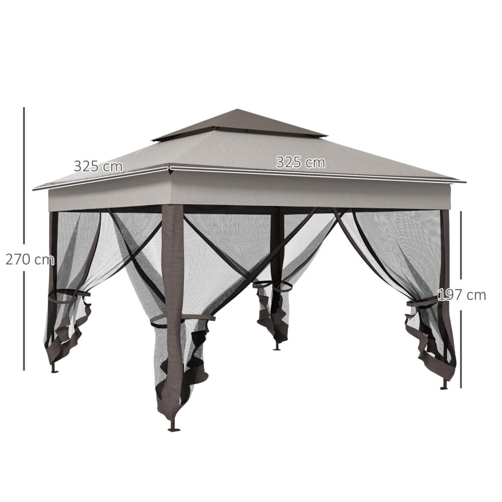 Hopfällbart lusthus trädgårdstält med sidoväggar - Insektsskydd, stabil och rostsäker design | 3,25 m x 3,25 m popup-skydd