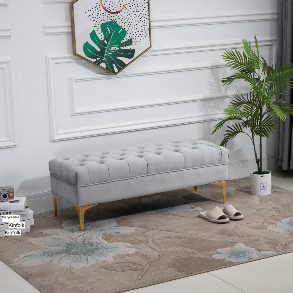 Lyxig skobänk i sammet med vadderad sits – snygg och hållbar design med höga ben | Lastkapacitet 120 kg för sovrum och hall