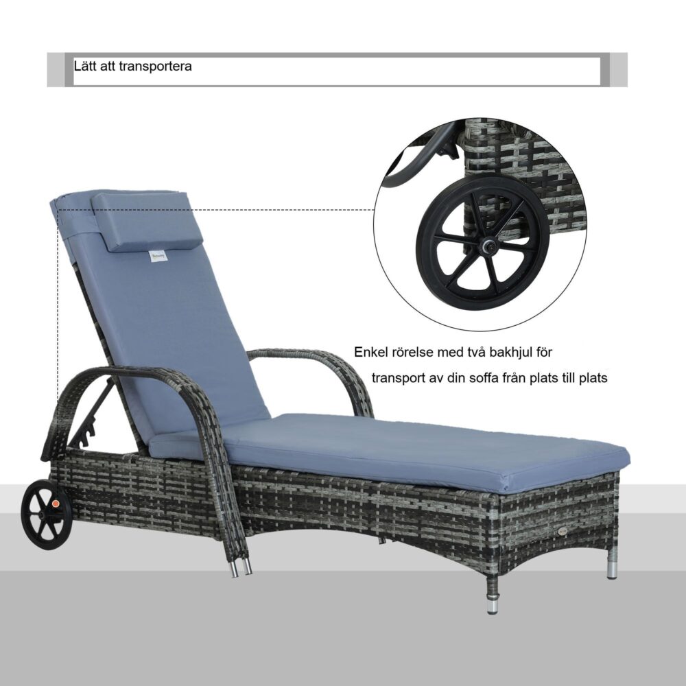 Mobil trädgårdsstol med justerbart ryggstöd med 5 lägen – väderbeständig och lätt att flytta